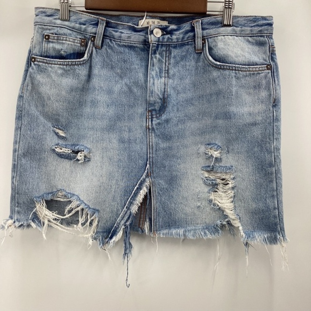 We The Free Blue Distressed Denim Mini Skirt
